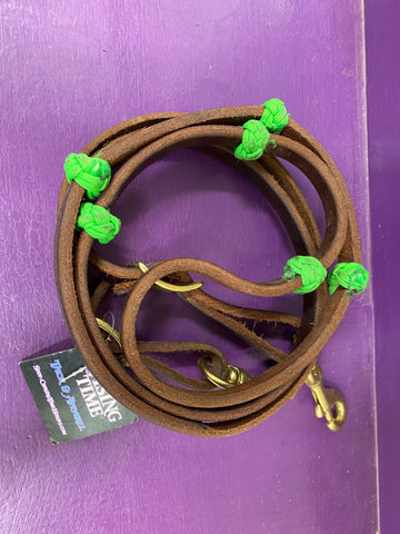 Lime Green Knotted Oiled Reins 5/8”