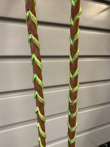 Lime Green Cord Laced Leather Reins